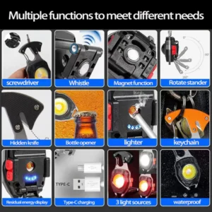 Glowbit: Ultimate 9-in-1 LED Keychain COB Light with Magnetic Base, Multi Tools & USB-C Charging