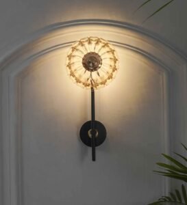 Equinoxe Single Light Wall Fitting In Black & Brass Finish With Amber Glass