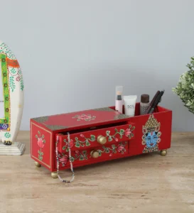 2 Drawer Multifunctional Red Colour Wooden Box High Quality