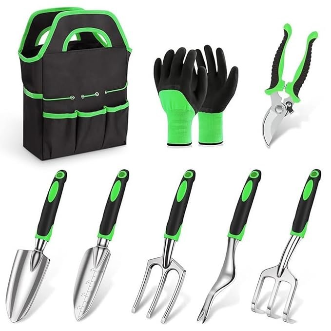 HASTHIP® 8 Pcs Gardening Tools Set - Aluminum Alloy Steel - Garden Planting Tools - Gardening Tools Kit for Home Garden - Gardening Tools Kit Set - with Tote Tool Bag - Suitable for Garden Patio