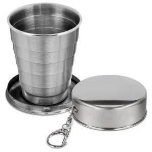 FoldyCup: Stainless Steel Folding Travel Cup with Leak-Proof Lid, Compact & Collapsible Pocket Mug for Camping, Hiking, Trekking & Outdoor Use (75ml)