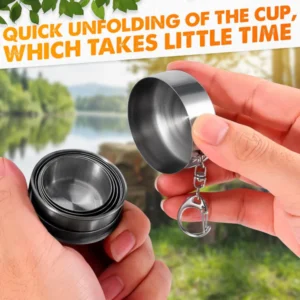 FoldyCup: Stainless Steel Folding Travel Cup with Leak-Proof Lid, Compact & Collapsible Pocket Mug for Camping, Hiking, Trekking & Outdoor Use (75ml)