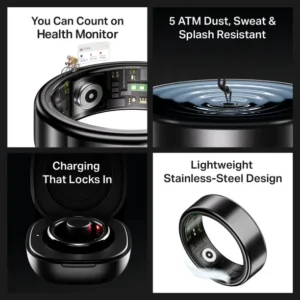 boAt Smart Ring Active Plus, Health Monitor, Stylish Design, 5ATM, Skin Temp Monitor Smart Ring (10, Midnight Black)