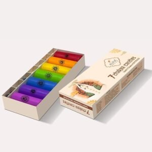 Auradecor 7 Chakra Pillar Candle with 7 Chakras Gem Stones || Reiki Candle || Spiritual Candle || Magic Candle || Tarot Candle - Wax, Orange