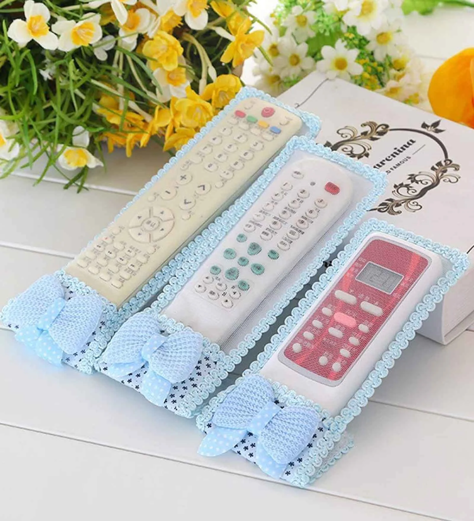 Fancy Fabric Lace Remote Cover TV AC Set Top Box Remote Control Case (Set of 3)