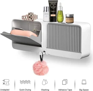 ESKIA Plastic Self Adhesive Soap Holder for Bathroom | No-Drill Wall Mount Soap Holder (White)