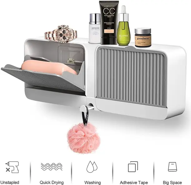 ESKIA Plastic Self Adhesive Soap Holder for Bathroom | No-Drill Wall Mount Soap Holder (White)