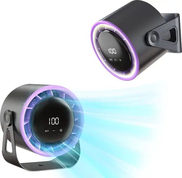 Zorbes 6 inch Rechargeable Table Fan with Night Light Stepless Airflow 360 Manual Fan Rechargeable Table Fan with Night Light 360 Degree Flip Rechargeable Fan (Black)