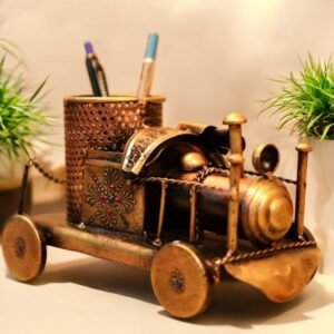 Decorative Iron & Metal Pen Stand For Office Table | Showpiece Handicraft Home Decor Designer Vintage Train Engine Pen Holder Organzier Work For Home | Multicolor