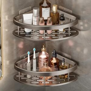 Hallstatt Pack of 2, Self Adhesive Bathroom Corner Shelf for Wall Shelf Organizer Wall Mounted Aluminum Bathroom Shelves Rack Holder Stand for Bathroom (Black, Pack of 2)