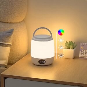 Fulminare Portable LED Night Light with Clock, Touch Lamp for Bedroom, Living Room, and Study 3 Ways Dimmable Warm White Bedside Lamp 7 RGB Color Ambient Table Desk Nightstand Light (King)