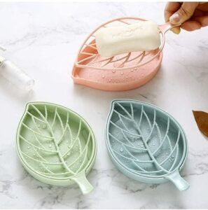 iSTAR Plastic 3Pcs Beautiful Leaf Shape Double Layer Soap Dish Case Holder Bathroom Accessories (Soap Dish - Set of 3) (Pink, Blue, Green)