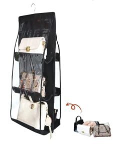 Handbag Hanging Organizer Foldable Purse Storage Space Saving Closet for Wardrobe Clutches Pouch Organizer Dust Proof Bag for Ladies Handbags with 6 Large Vinyl Pockets. (Pack of 1)