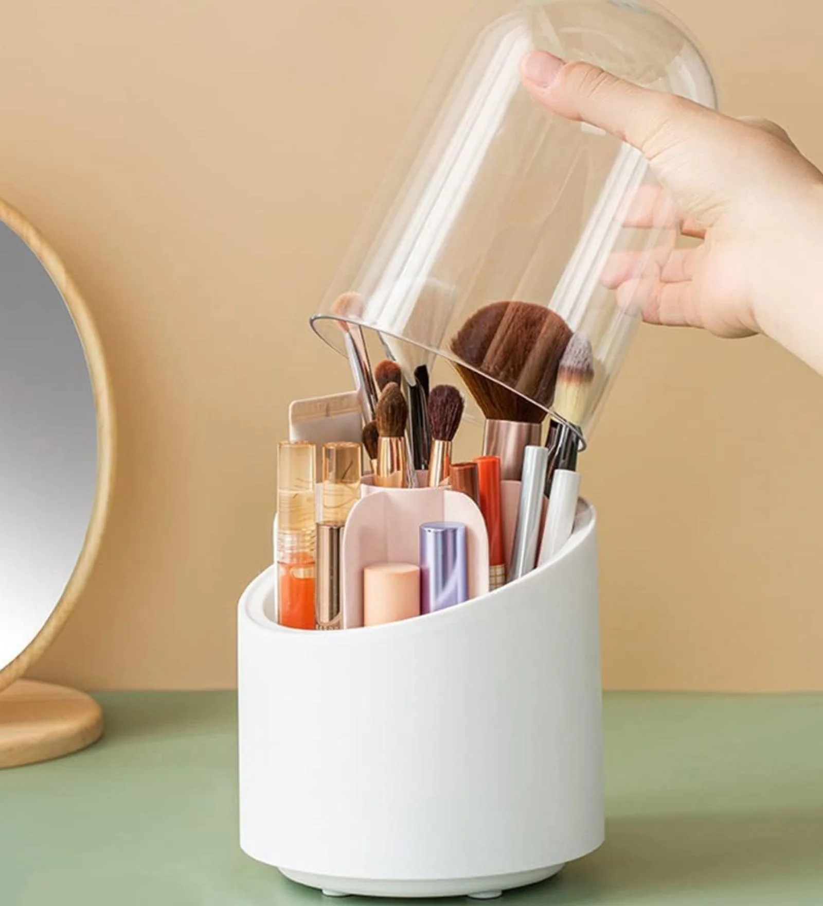 Makeup Brushes 360 Rotating Holder with Dustproof Lid