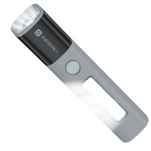 Portronics Eco Glow 2 Tactical Rechargeable Flashlight Torch,Adjustable Focus with Telescopic Zoom, Dual Brightness&SOS Modes,Side LED Panel,300 Lumens,1200mAh Battery,for Camping,Hiking & Emergencies