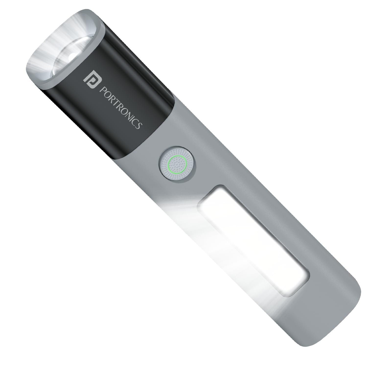 Portronics Eco Glow 2 Tactical Rechargeable Flashlight Torch,Adjustable Focus with Telescopic Zoom, Dual Brightness&SOS Modes,Side LED Panel,300 Lumens,1200mAh Battery,for Camping,Hiking & Emergencies