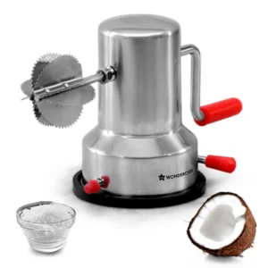 Stainless Steel Coconut Scraper for Kitchen, Vacuum Base, Rotatable Handle, Manual Operation, Silver