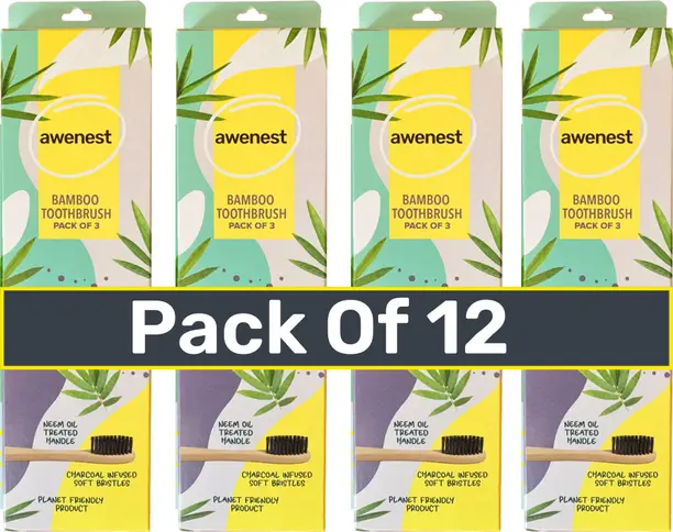 48% OFF Bamboo Toothbrush with Charcoal Bristles (Pack of 12) | Eco Friendly Essentials