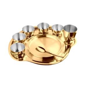 High-Grade Stainless-Steel Thali Set with PVD Coating (Gold)
