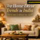 Contemporary Indian living room showcasing warm minimalism with earthy tones, brass accents, rattan mirror, and indoor plants. Tagline: “Stylish Ideas to Refresh Your Space.”