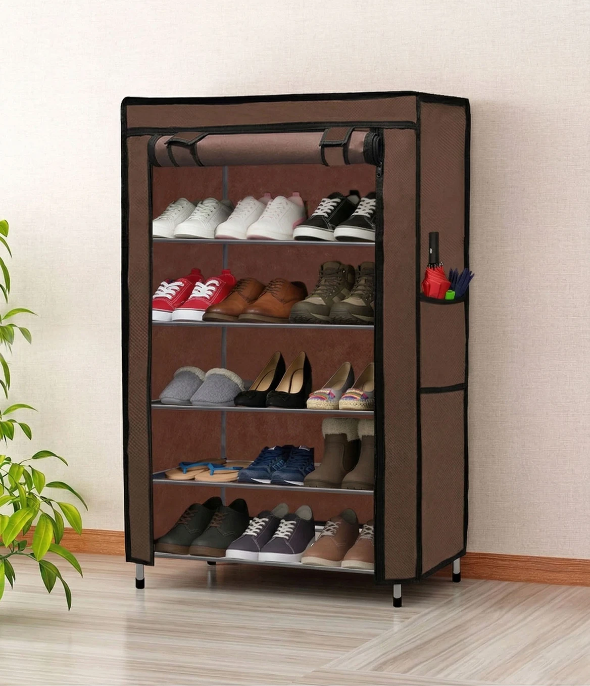 Multi-Storage Rack Shelf Metal Collapsible Shoe Stand with Cover